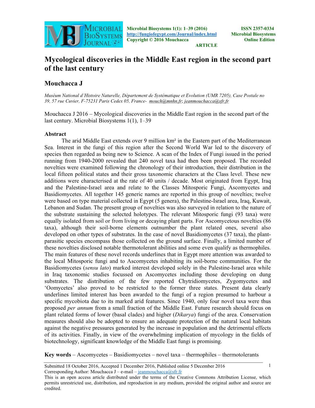 Mycological Discoveries in the Middle East Region in the Second Part of the Last Century