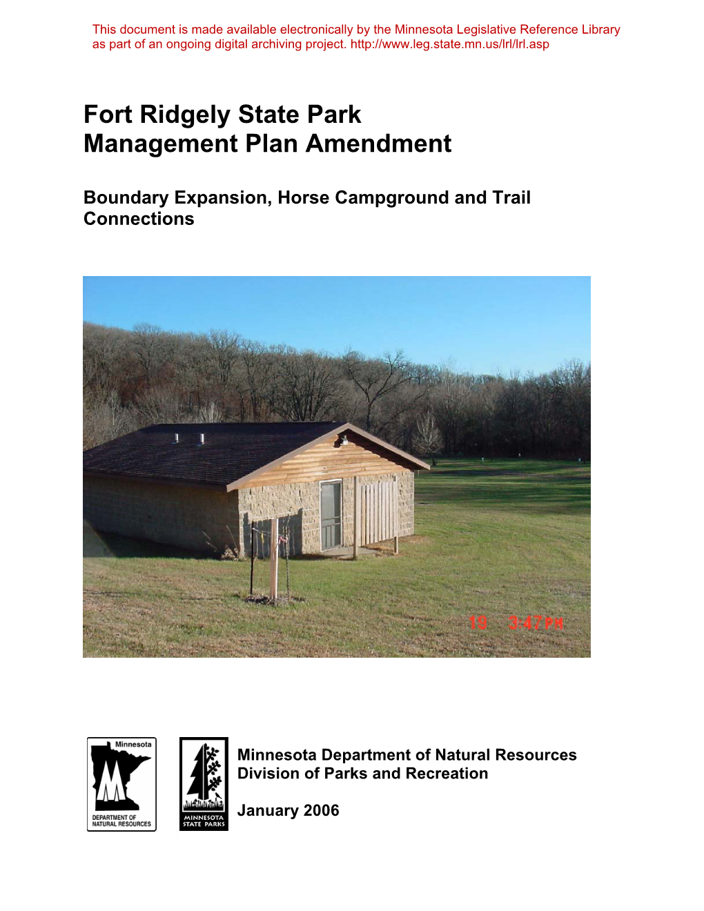 Fort Ridgely State Park Management Plan Amendment