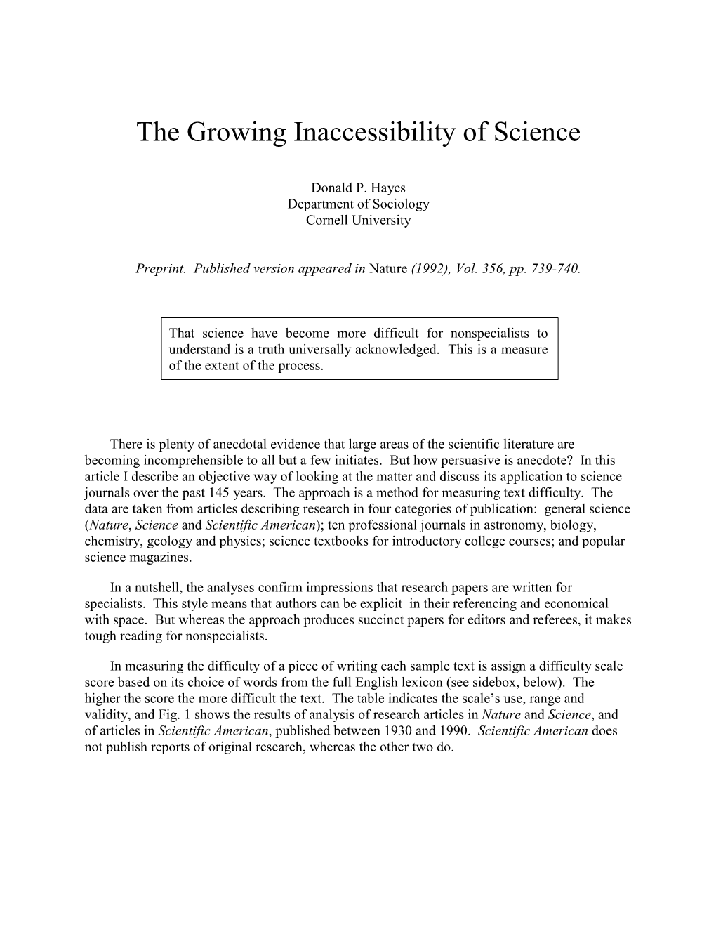 The Growing Inaccessibility of Science