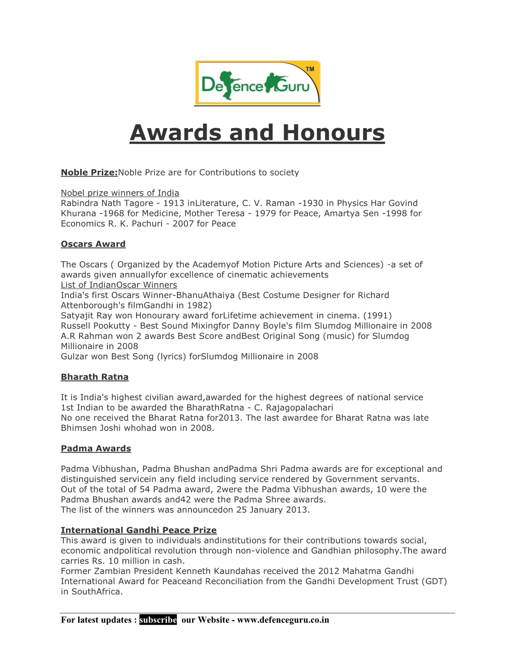 Awards and Honours