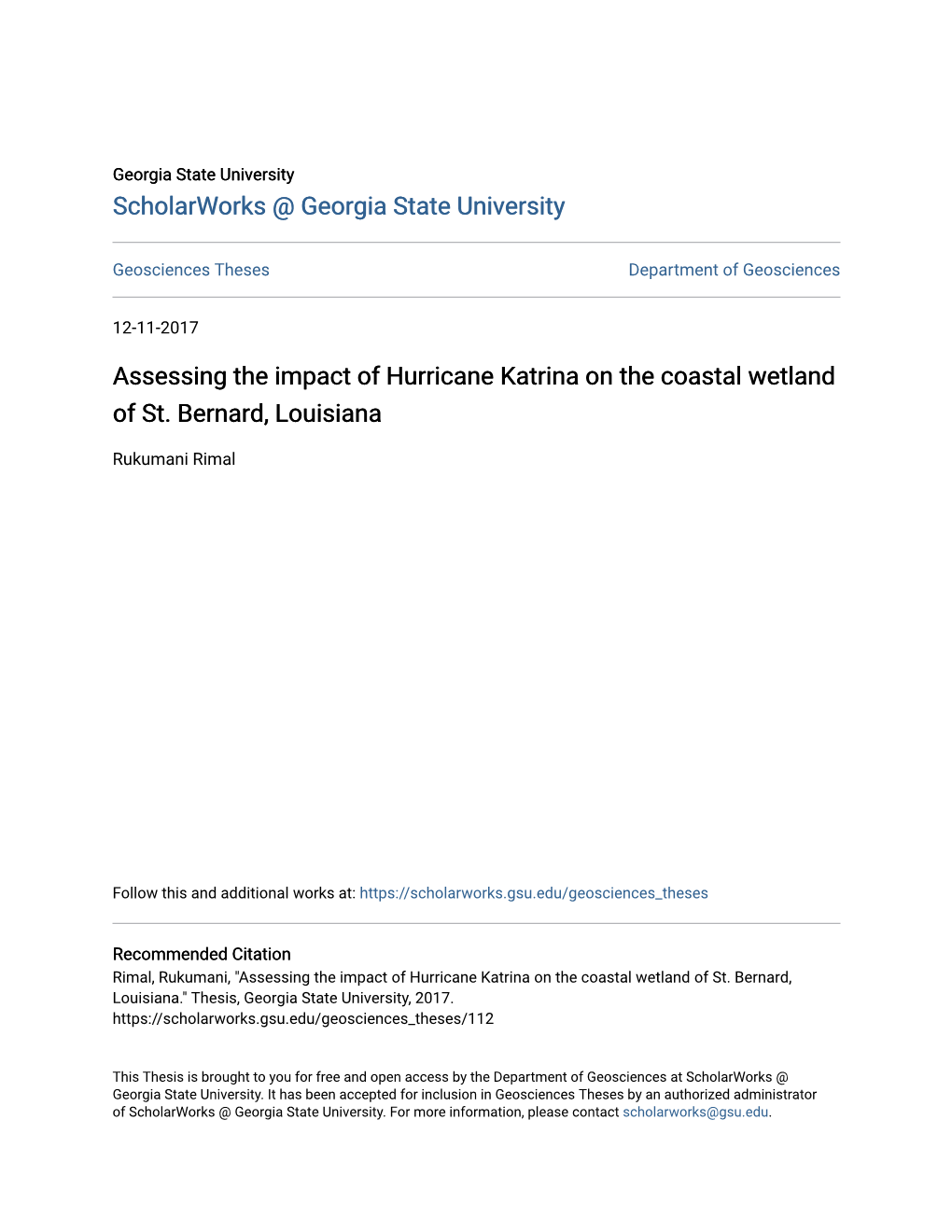 Assessing the Impact of Hurricane Katrina on the Coastal Wetland of St