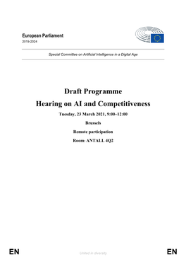 EN EN Draft Programme Hearing on AI and Competitiveness