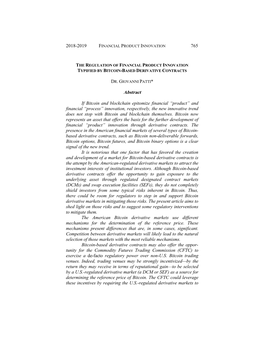The Regulation of Financial Product Innovation Typified by Bitcoin-Based Derivative Contracts