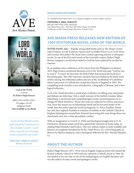 Ave Maria Press Releases New Edition of 1907 Dystopian Novel Lord of the World