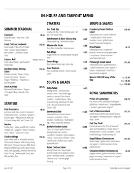 In-House and Takeout Menu