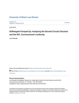 Deflategate Pumped Up: Analyzing the Second Circuit's Decision And