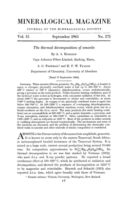 The Thermal Decomposition of Amosite by A