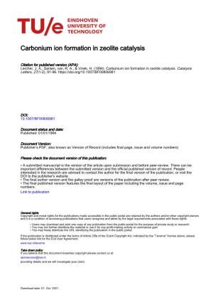 Carbonium Ion Formation in Zeolite Catalysis