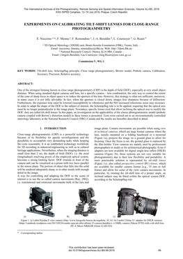 Experiments on Calibrating Tilt-Shift Lenses for Close-Range Photogrammetry