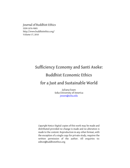 Sufficiency Economy and Santi Asoke: Buddhist Economic Ethics for a Just and Sustainable World