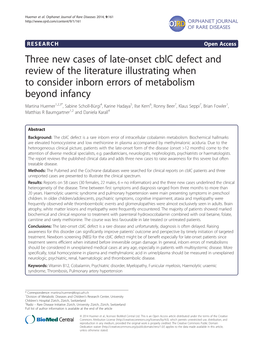 Three New Cases of Late-Onset Cblc Defect and Review of the Literature