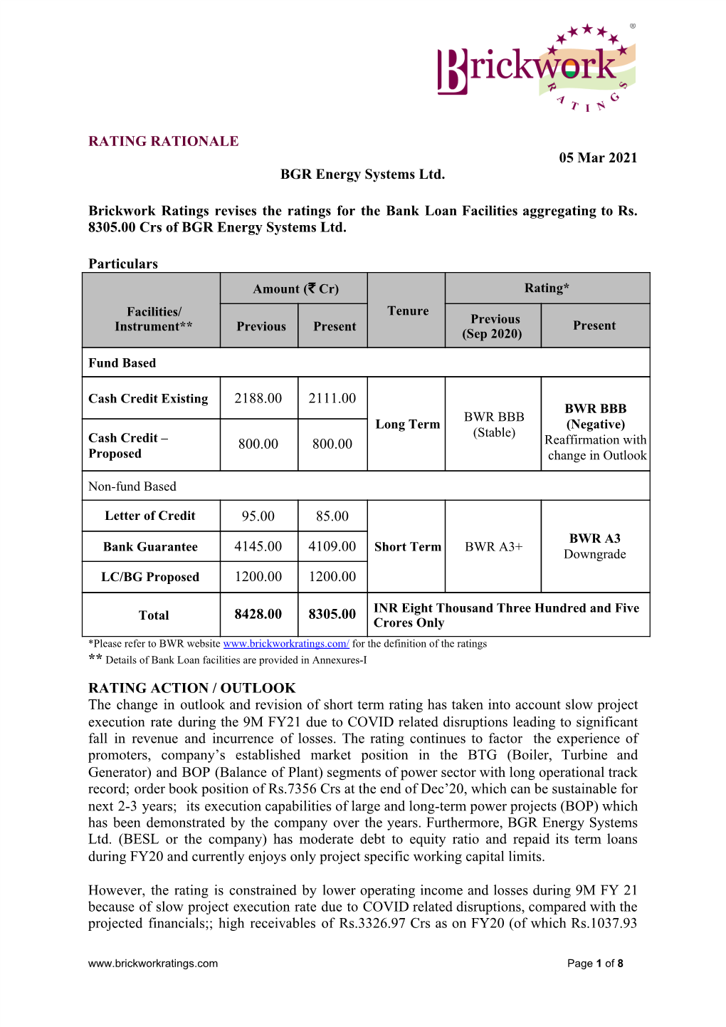 RATING RATIONALE 05 Mar 2021 BGR Energy Systems Ltd