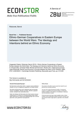 Ethnic-German Cooperatives in Eastern Europe Between the World Wars: the Ideology and Intentions Behind an Ethnic Economy
