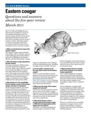 Eastern Cougar Questions and Answers About the Five-Year Review March 2011