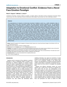 Adaptation to Emotional Conflict: Evidence from a Novel Face Emotion Paradigm