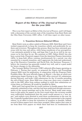 2000 Report: Richard Green, Editor