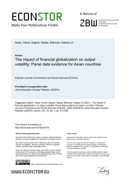 The Impact of Financial Globalization on Output Volatility: Panel Data Evidence for Asian Countries