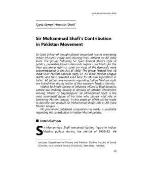 Sir Mohammad Shafi's Contribution in Pakistan Movement
