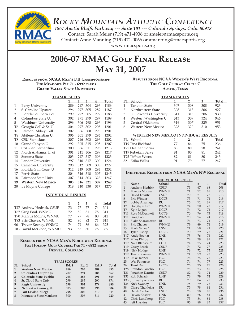 2006-2007 Final Press Release