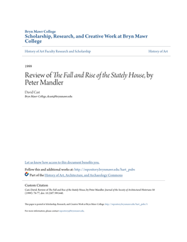 Review of the Fall and Rise of the Stately House, by Peter Mandler David Cast Bryn Mawr College, Dcast@Brynmawr.Edu