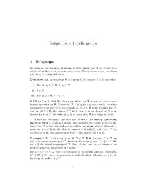 Subgroups and Cyclic Groups