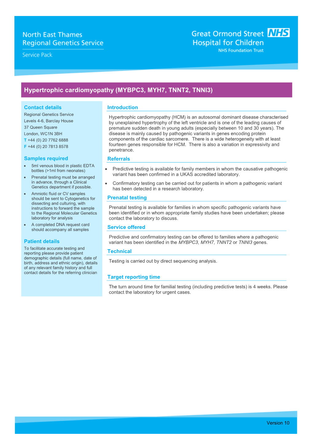 Hypertrophic Cardiomyopathy (MYBPC3, MYH7, TNNT2, TNNI3)