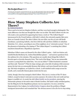 How Many Stephen Colberts Are There? - Nytimes.Com