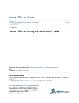 Journal of Mormon History, Volume 40, Issue 1 (2014)