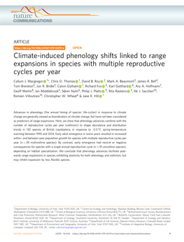 Climate-Induced Phenology Shifts Linked to Range Expansions in Species with Multiple Reproductive Cycles Per Year