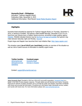 Typhoon Hagupit (Ruby) Publication Date: December 6, 2014 Additional Information: Most Recent Social Media Situation Report