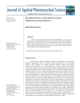 Nanodiamond As a Drug Delivery System: Applications and Prospective