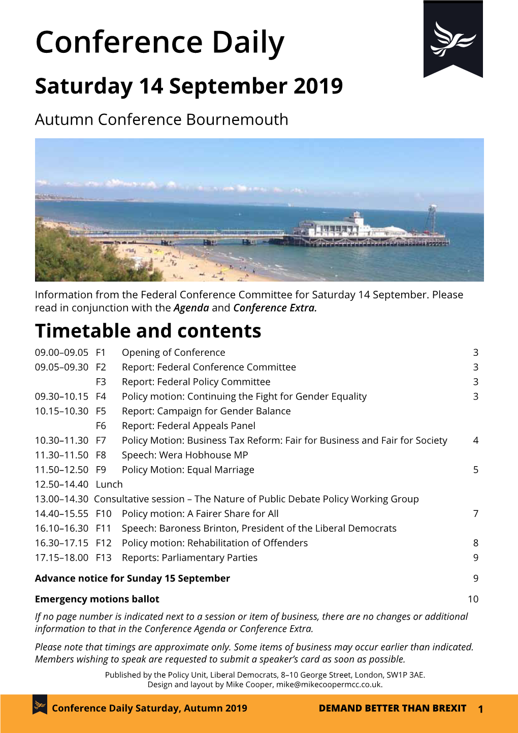 Conference Daily Saturday 14 September 2019 Autumn Conference Bournemouth