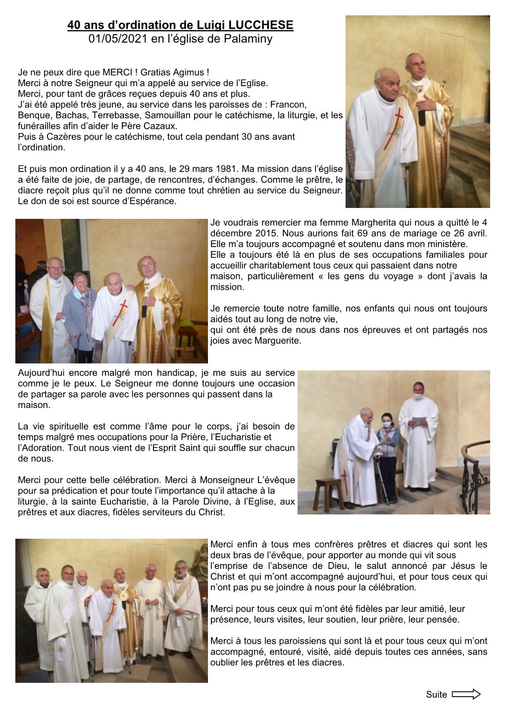 40 Ans D'ordination De Luigi LUCCHESE 01/05/2021 En L'église