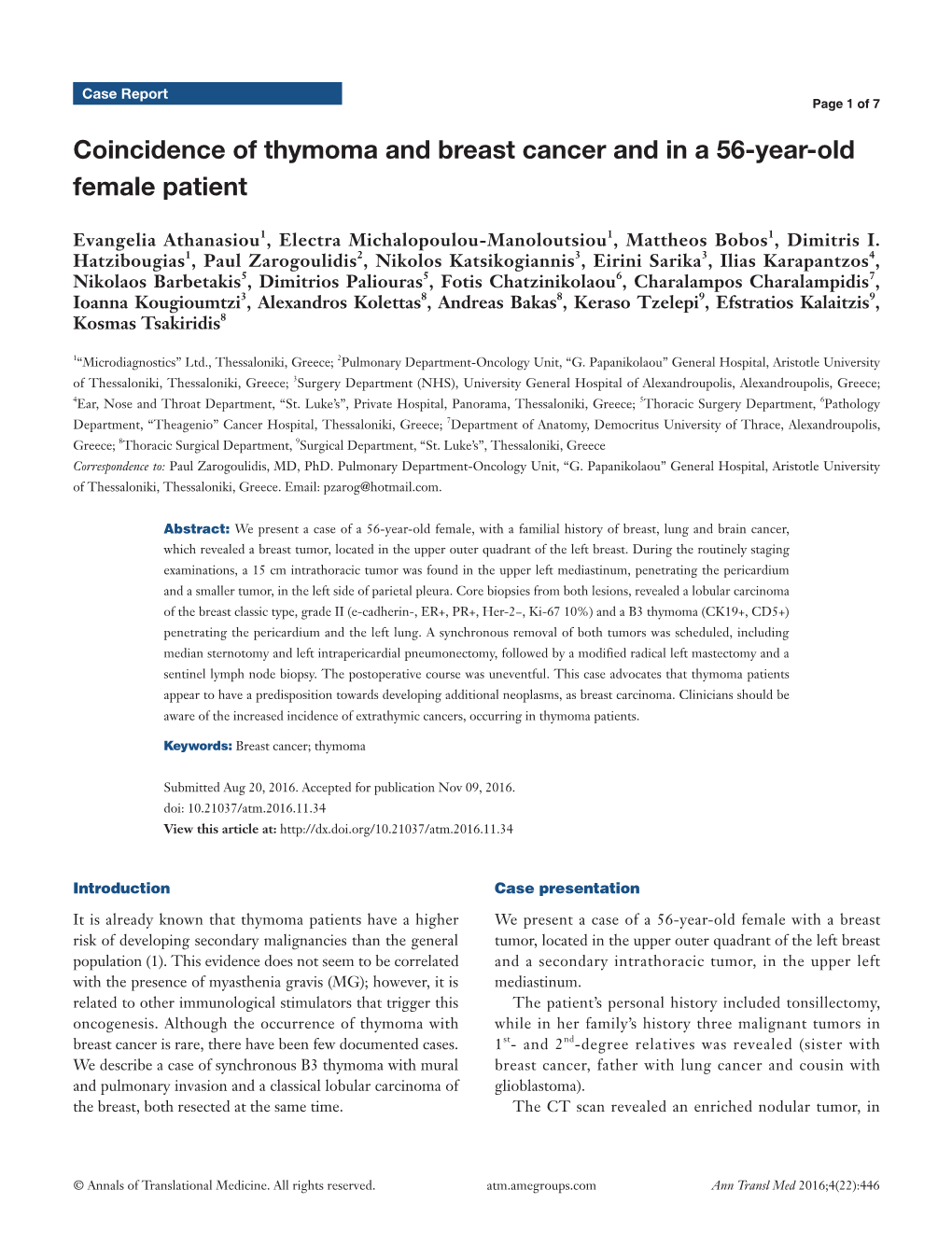 Coincidence of Thymoma and Breast Cancer and in a 56-Year-Old Female Patient