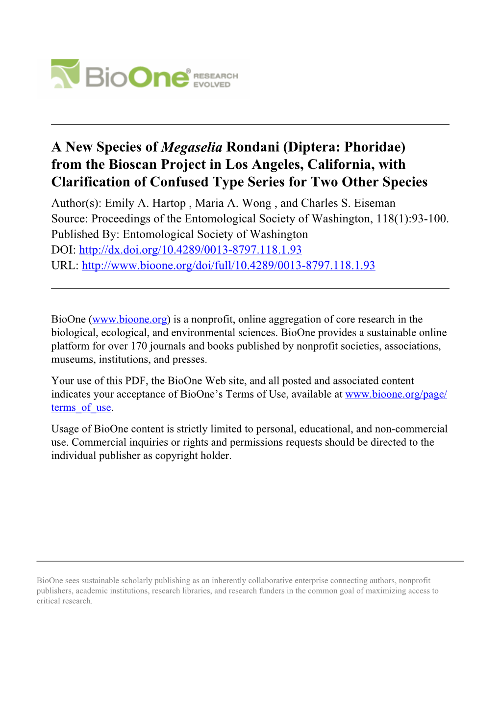 A New Species of Megaselia Rondani (Diptera: Phoridae)