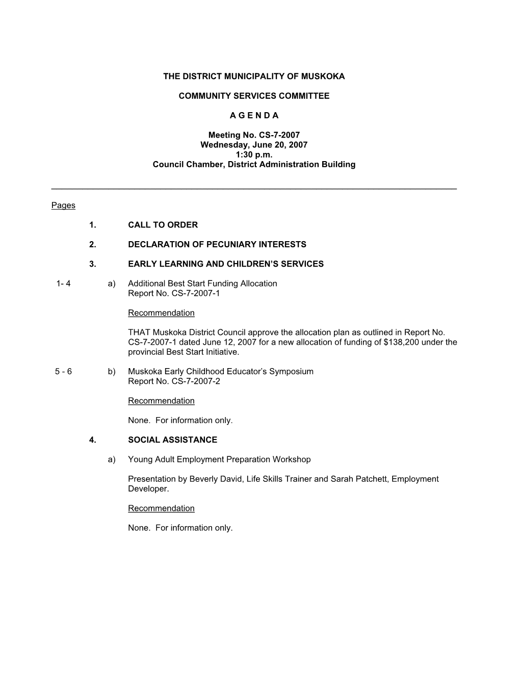 Cs-7-2007-Agenda and Reports Package