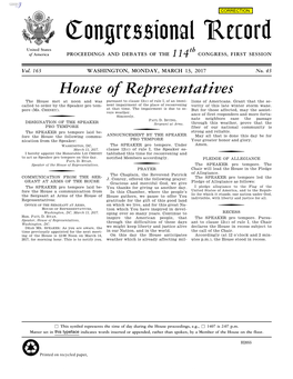 Congressional Record United States Th of America PROCEEDINGS and DEBATES of the 114 CONGRESS, FIRST SESSION