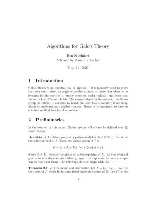 Algorithms for Galois Theory