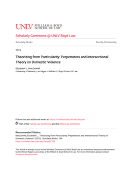 Perpetrators and Intersectional Theory on Domestic Violence