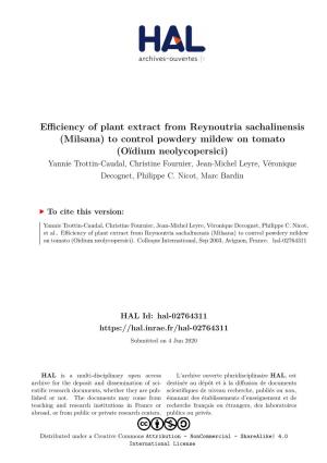 Efficiency of Plant Extract from Reynoutria Sachalinensis (Milsana