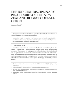 The Judicial Disciplinary Procedures of the New Zealand Rugby Football Union