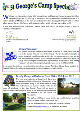 Group Treasurer Family Camp at Foxlease from 26Th
