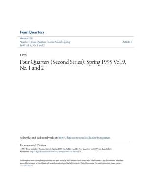 Four Quarters Volume 209 Number 1 Four Quarters (Second Series): Spring Article 1 1995 Vol