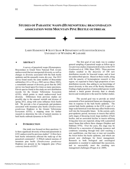 Studies of Parasitic Wasps (Hymenoptera: Braconidae) in Associati 81