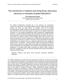 The Movements in Catalonia and Hong Kong: Democracy Advocacy Or Examples of Global Illiberalism?
