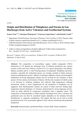 Origin and Distribution of Thiophenes and Furans in Gas Discharges from Active Volcanoes and Geothermal Systems