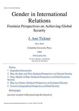 Gender in International Relations Gender in International Relations Feminist Perspectives on Achieving Global Security