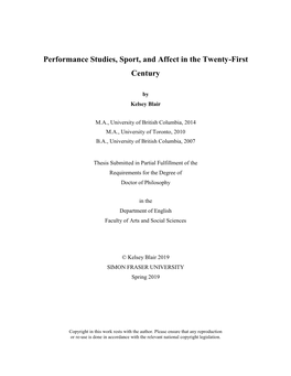 Performance Studies, Sport, and Affect in the Twenty-First Century