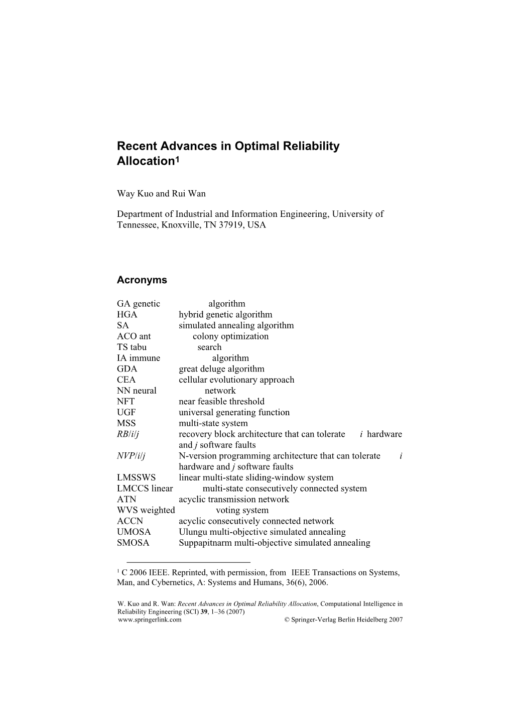 Recent Advances in Optimal Reliability Allocation1