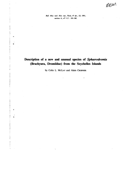 Description of a New and Unusual Species of Sphaerodromia (Brachyura, Dromiidae) from the Seychelles Islands